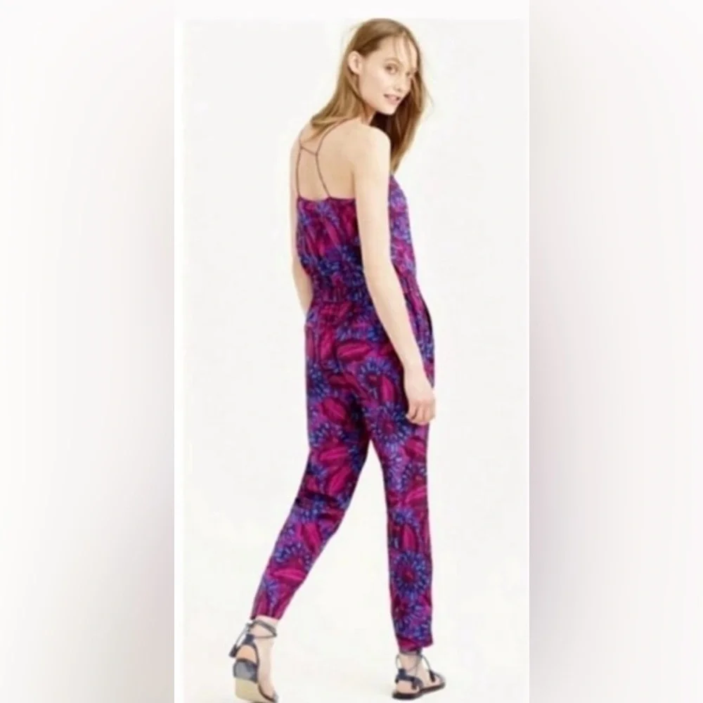 J. Crew Women's Floral Silk Strappy Back Midnight Jumpsuit π - Picture 3 of 9